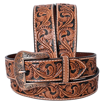 COMFYTACK Western Genuine Leather Belt for Men Women Cowboy Cowgirl Handmade Unisex Full Grain Heavy Duty Floral Tooled Belt